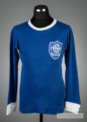 Blue Queen of the South jersey circa 1970, unnumbered, long-sleeved, white collar and cuffs,