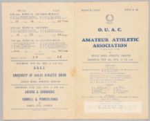 Roger Bannister signed O.U.A.C Amateur Athletic Association Athletics programme, held at Iffley Road