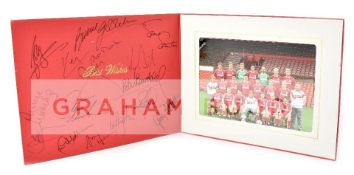 Liverpool FC signed 1990 official club photo card, featuring on left hand page of card 15 signatures