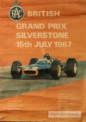 Collection of six motor racing posters, including original 1967 British Grand Prix poster,  fair