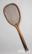 The Tournament Three wooden convex wedge fishtail handled tennis racquet by George Bussey, circa