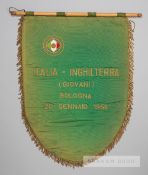 Official pennant presented by the Italian F.A. on the occasion of England's first ever U-23