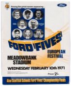 Signed programme from European Festival ‘Ford Fives’ Tournament at Meadowbank Stadium, 10th February