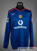 Cristiano Ronaldo blue and red Manchester United No.7 away jersey, season 2005-06, long-sleeved with