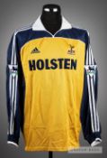 Chris Perry gold and navy Tottenham Hotspur No.6 away jersey, season 1999-2000, long-sleeved, with