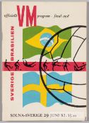 1958 Official FIFA World Cup Final match programme Sweden v Brazil, played at Rasunda Stadium on