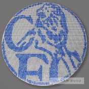 A Chelsea FC blue and grey crested mosaic wall plaque, late 20th century, of circular form, the