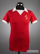 Red Swindon Town No.8 home jersey season 1973-74, by Umbro in Artex, short-sleeved, white collar and