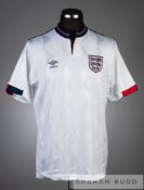 Paul Parker white England No.12 home jersey, circa 1988, short-sleeved with country three lion crest