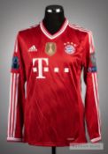 Dante red and white FC Bayern Munich No.4 jersey v Arsenal in the UEFA Champions League at Allianz