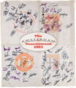 Official banner for the 2002 Amsterdam Tournament signed by players from the four competing teams