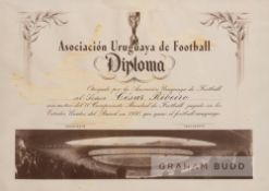 1950 FIFA World Cup Uruguay Football Association Diploma awarded to Senor Cesar Ribeiro, the paper