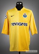 Helton Arruda yellow FC Porto No.1 goalkeeper home jersey v Arsenal in the UEFA Champions League