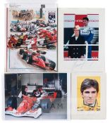 Collection of motor sport autographs, comprising Nigel Mansell and Damon Hill autographs, two