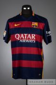 Lionel Messi signed red and navy FC Barcelona No.10 home jersey, season 2016-16, short-sleeved, with