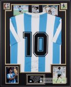 Maradona signed blue and white Argentina No.10 home replica jersey,  short-sleeved, reverse with