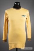 Yellow Torquay United No.12 substitute's jersey circa 1969,  by Umbro, long-sleeved, gold and blue