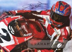 Two signed Superbikes posters, the first signed by Carl Fogarty, the image of him in race action