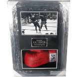 Joe Frazier signed boxing glove and photograph display, red Everlast glove, signed Smokin' Joe