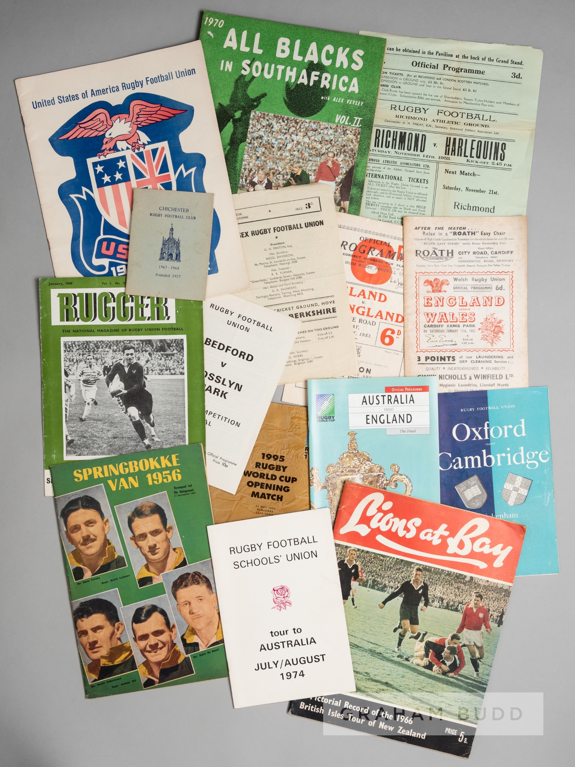 An extensive collection of rugby programmes and publications, earlier examples include Wales v