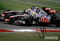 Sir Lewis Hamilton signed Vodafone McLaren Mercedes F1 team season 2011 photo, action photo signed