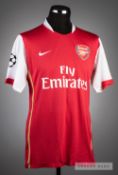 Barcary Sagna red and white Arsenal No.3 home jersey v Slavia Praha in the UEFA Champions League