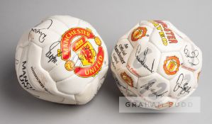 1997-98 signed Official Manchester United football, the white ball printed with the red and yellow