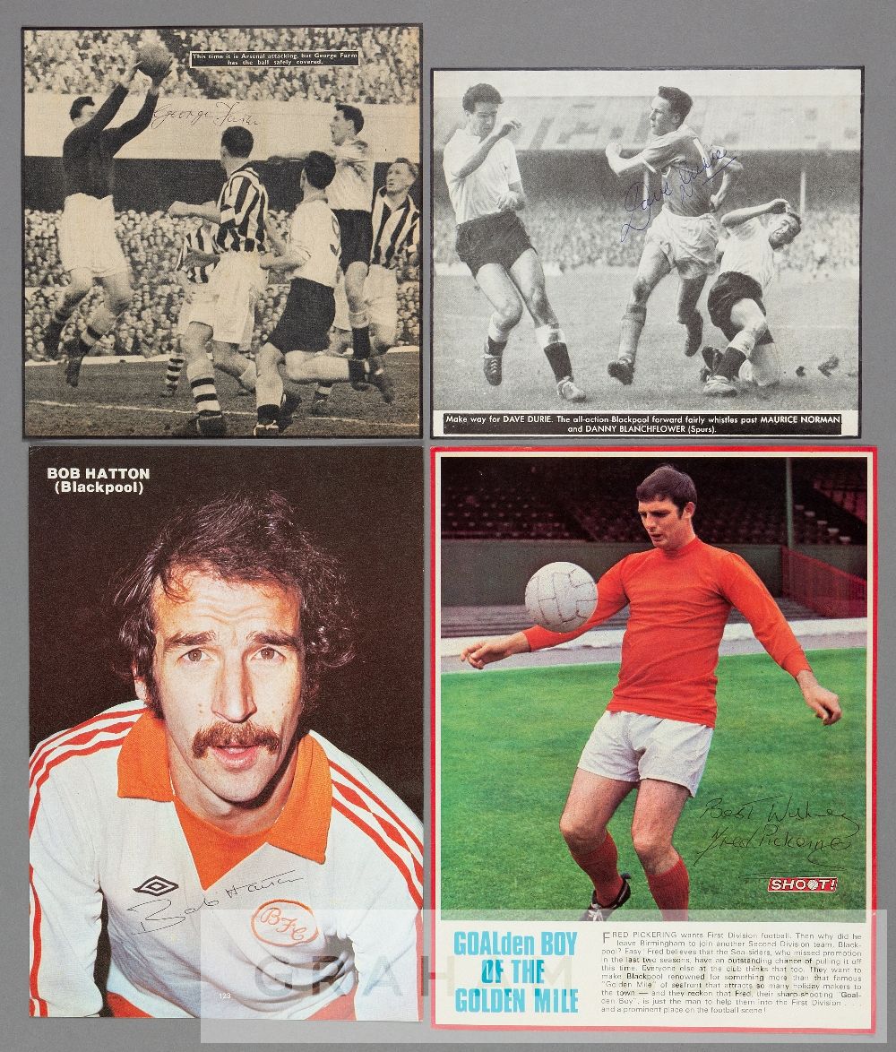 A collection of player autographs from Blackpool teams dating from the 1960s onwards, comprising