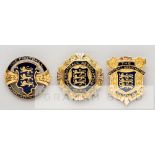 Three Football Association Councillor badges awarded to A.E. Mills, for 1925-26, 1928-29 and 1929-