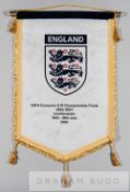 Signed UEFA England U 19s official presentation pennant for championship finals, played in
