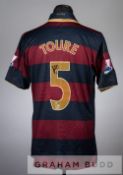 Kolo Toure signed claret and navy Arsenal no.5 third change jersey, season 2007-08, short-sleeved