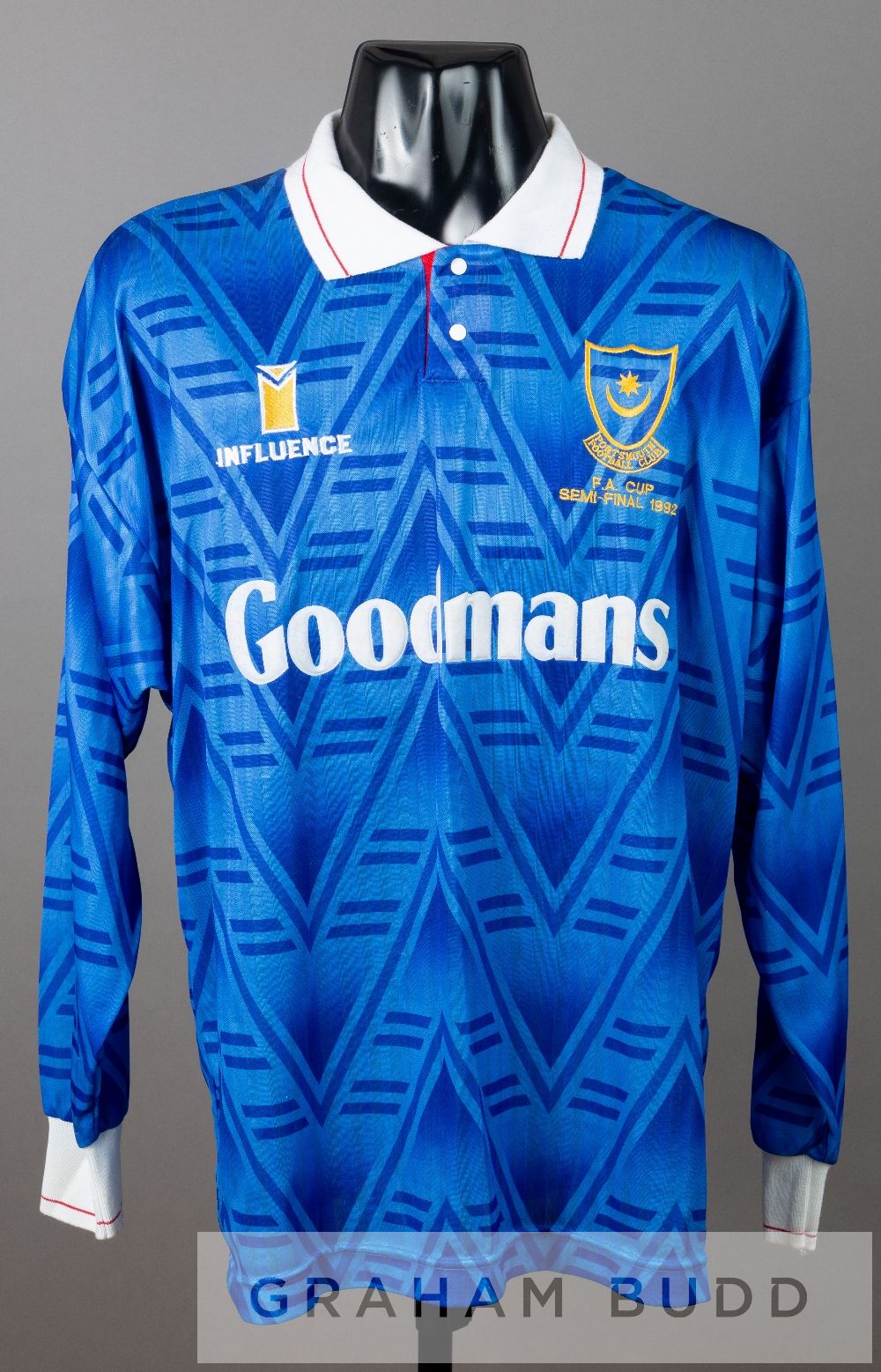 Warren Aspinall blue Portsmouth F.A. Cup Semi-final 1992 no.12 jersey v Liverpool, by Influence, - Image 2 of 2