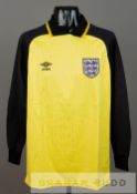 Peter Shilton yellow and black England no.1 goalkeeper's jersey, season 1984-1986, by Umbro, match