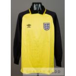 Peter Shilton yellow and black England no.1 goalkeeper's jersey, season 1984-1986, by Umbro, match