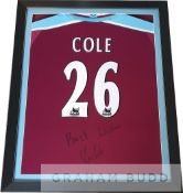 Joe Cole signed & framed West Ham United replica jersey, reverse mounted to display signature on