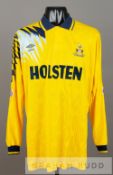 Terry Fenwick yellow and navy Tottenham Hotspur no.2 away jersey, season 1991-92, long-sleeved