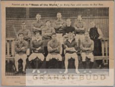 News of the World Burnley FC 1906-07 b & w team photographic oversize postcard, the team in seated