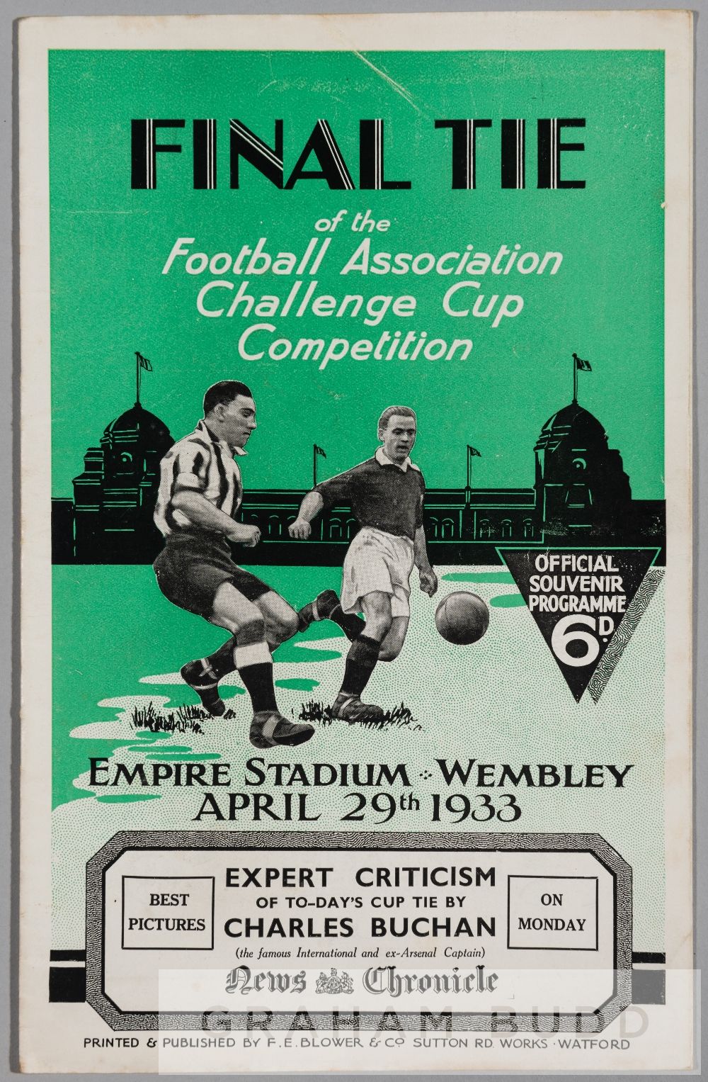 F.A. Cup Final programme Everton v Manchester City played at Wembley Stadium 29th April 1933,