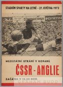 International Friendly Czechoslovakia v England programme, played Letna Sparta, Prague, 27th May