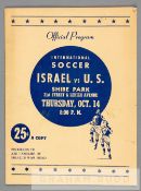 Official programme for the USA v Israel international soccer match, played at Shibe Park,