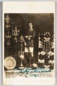 Manchester United's Billy Meredith signed player profile postcard, dated 28th April 1936, the b &