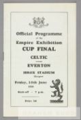 Empire Exhibition Cup Final programme Celtic v Everton, played at Ibrox, 10th June 1938, 16-page,