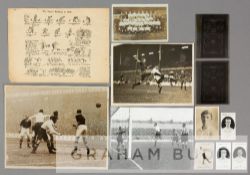 Collection of pre-war Tottenham Hotspur memorabilia and b&w press photographs, from the 1920/30's,