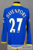 Calum Davenport blue and yellow Tottenham Hotspur no.27 away jersey, season 2005-06, long-sleeved