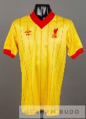 Yellow and red Liverpool no.14 substitute's away jersey, season 1981-82, short-sleeved with