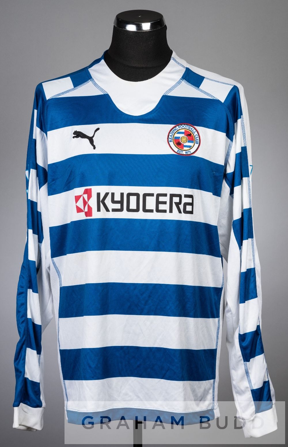 Graeme Murty blue and white striped Reading no.2 home jersey, season 2007-08, long-sleeved with - Image 2 of 2