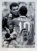 Pele signed b&w photographic print montage with Muhammad Ali 'Pele & Ali',  featuring the two of the