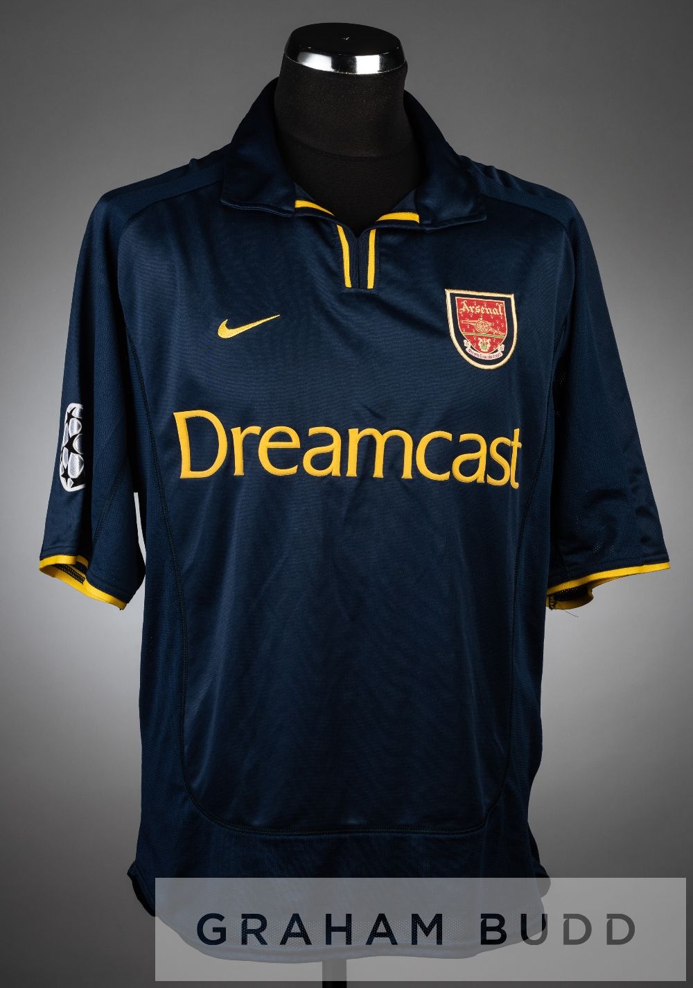Ashley Cole navy and yellow Arsenal no.3 third choice jersey, season 2000-01, short-sleeved with - Image 2 of 3
