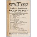 Rare and exceptionally early football programme issued for the Birmingham FA Probables v Improbables