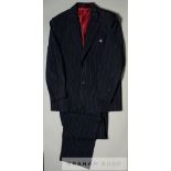 Ken Friar Arsenal FC club two-piece suit by New World Fashion, the navy and white pinstripe two-